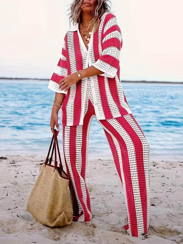 Elara Striped Shirt and Wide Leg Pants Set