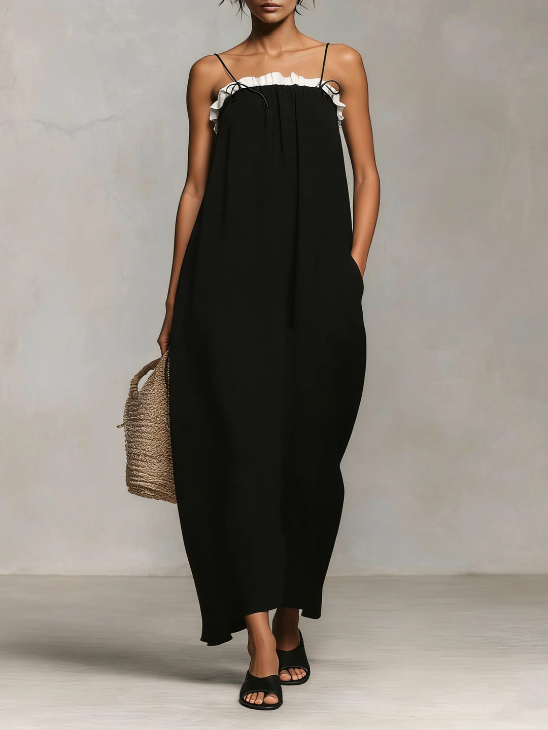 Mirelle™ | Maxi Dress with Colour Blocks and Spaghetti Straps