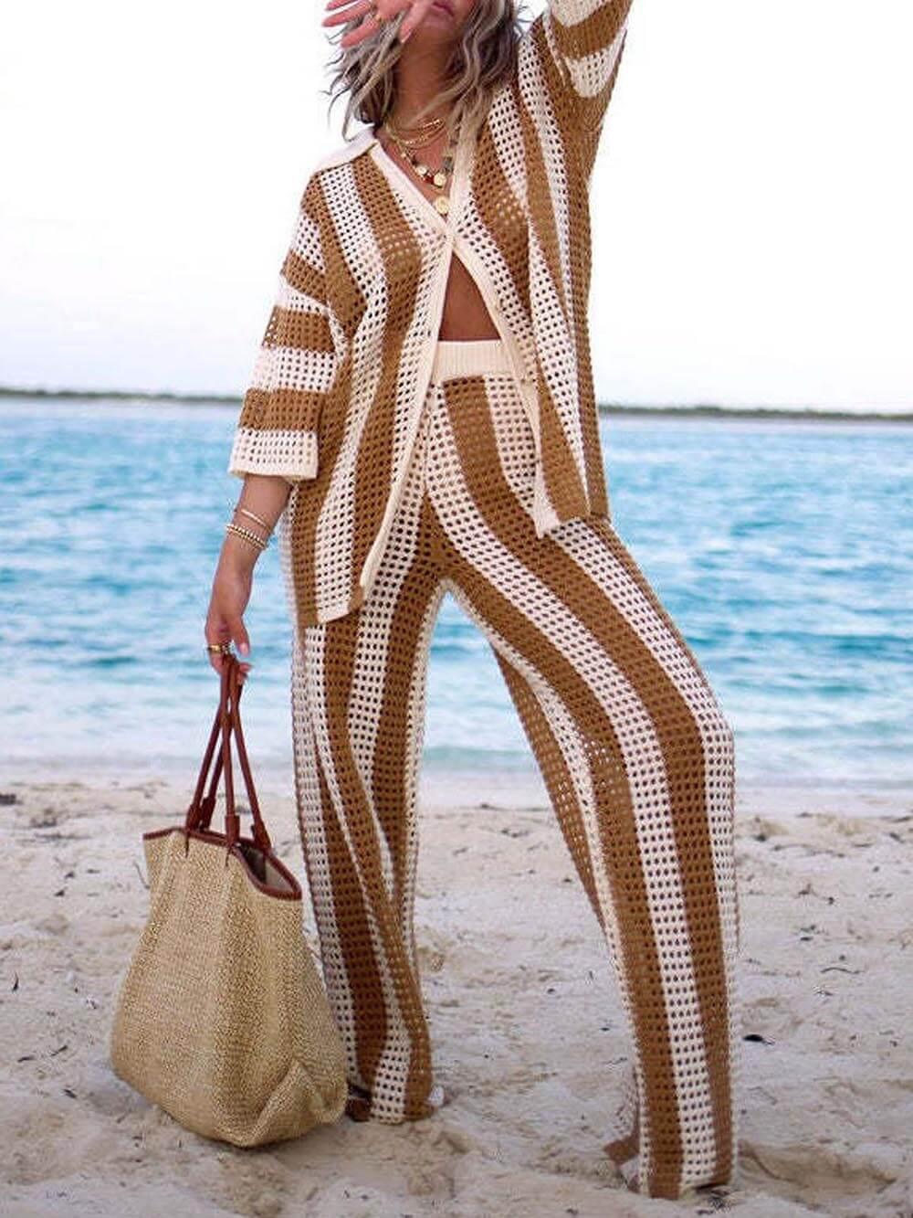 Elara Striped Shirt and Wide Leg Pants Set