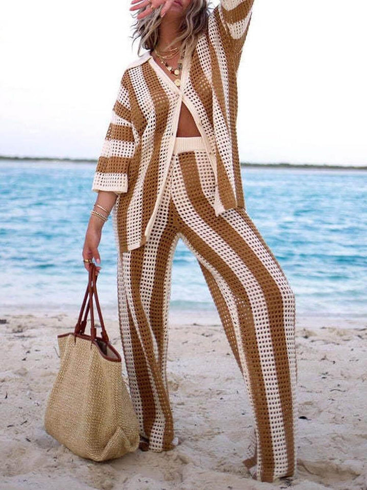Elara Striped Shirt and Wide Leg Pants Set