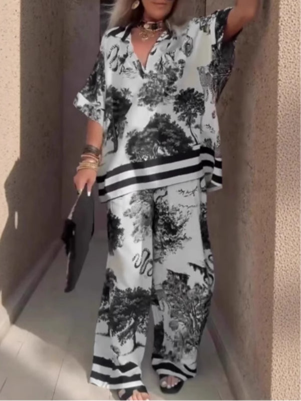 Alexis V-neck Top and Wide-leg Pants Set