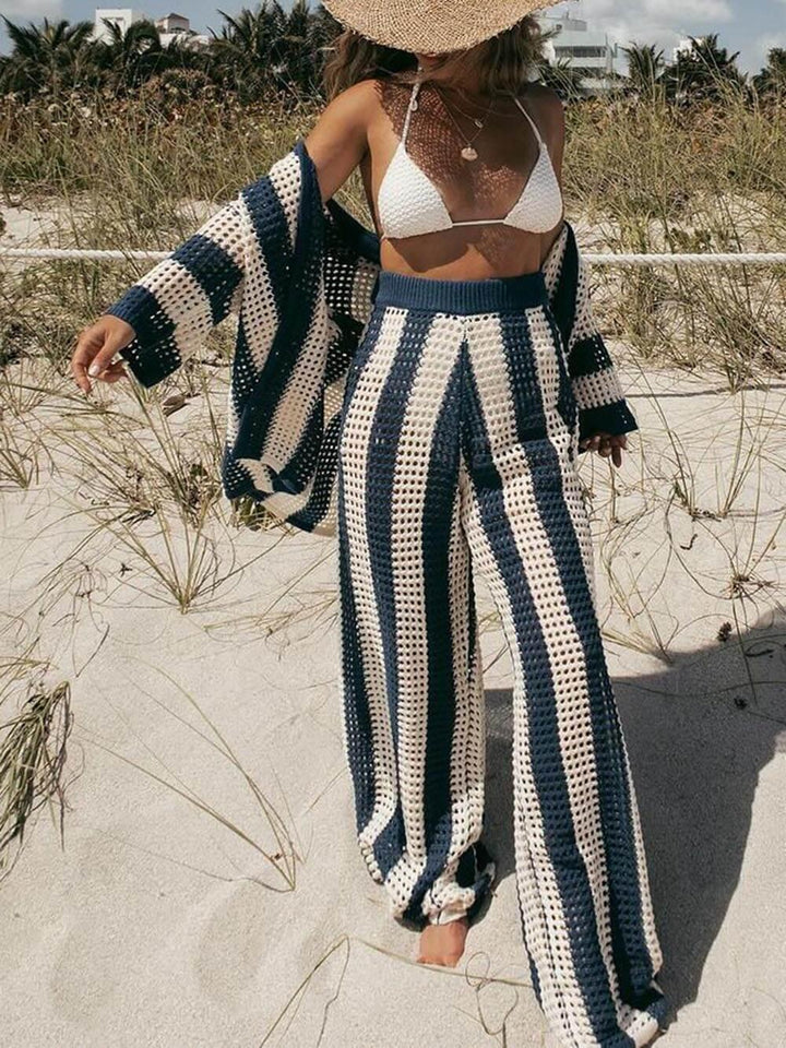 Elara Striped Shirt and Wide Leg Pants Set