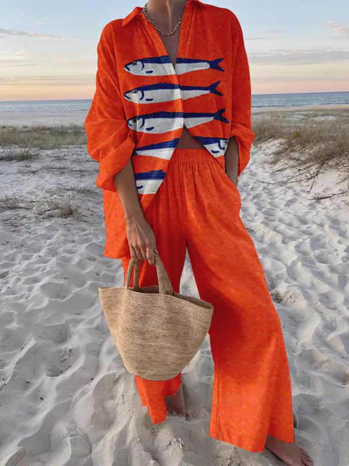 Elaine Oversized Shirt and Wide-Leg Pants Set
