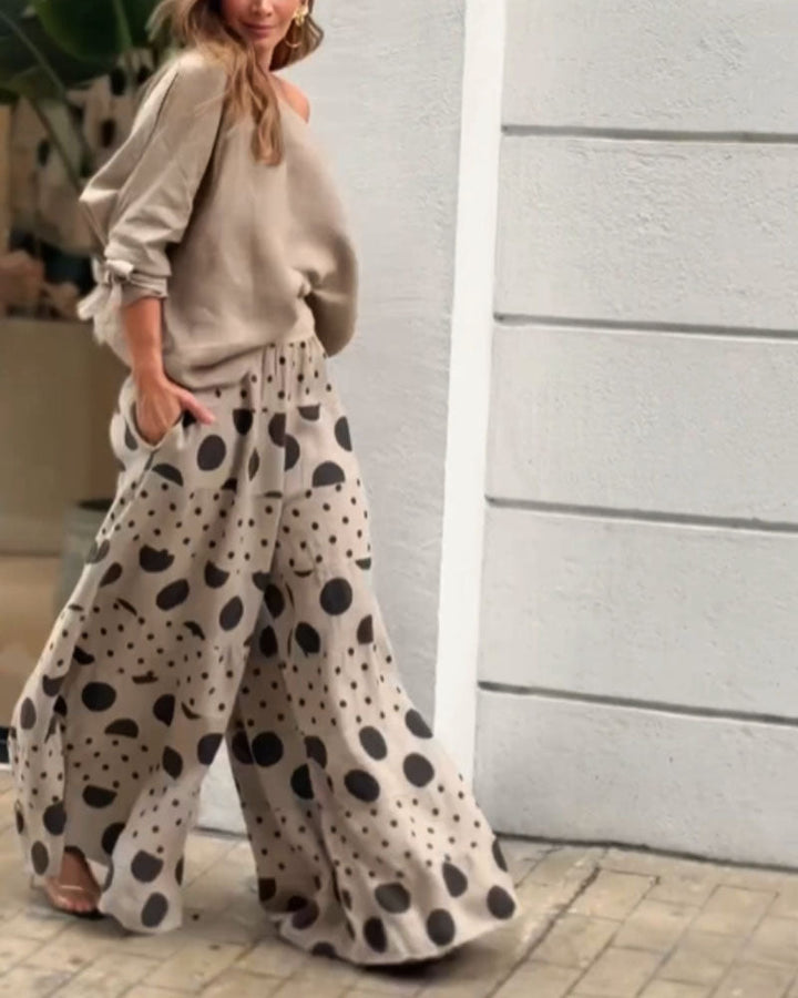 Abby Casual Shoulder Top & Printed Pants Set