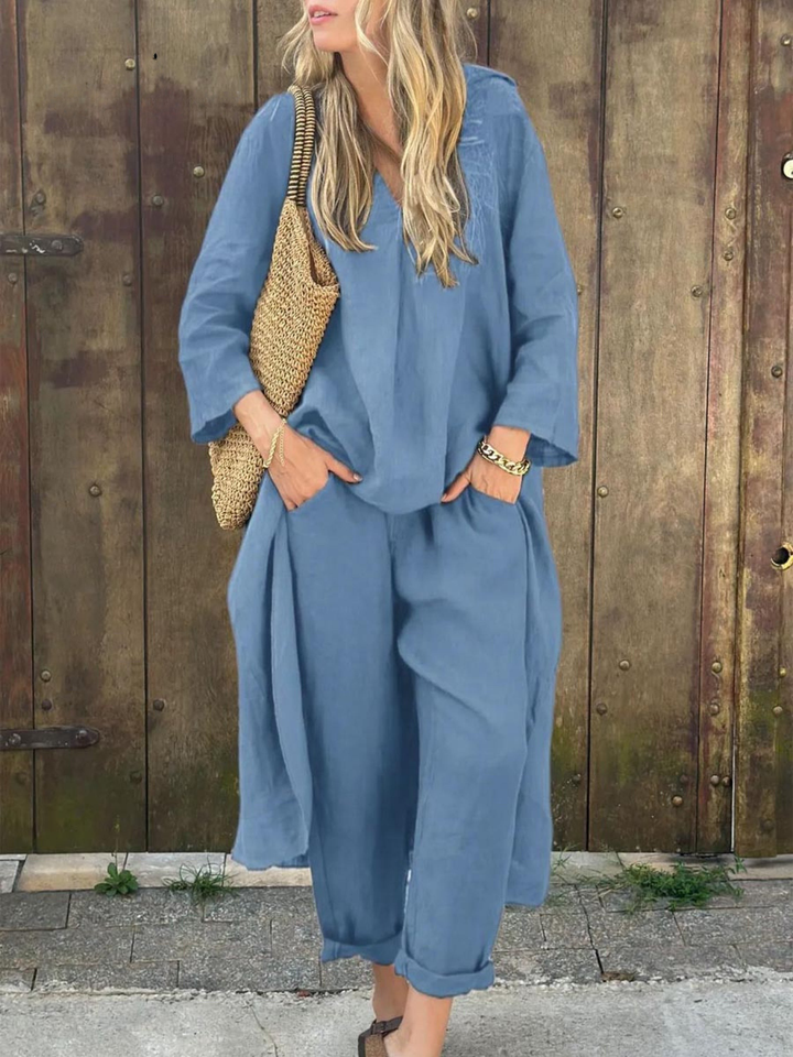 Jenna V-neck Top and Wide-leg Pants Set