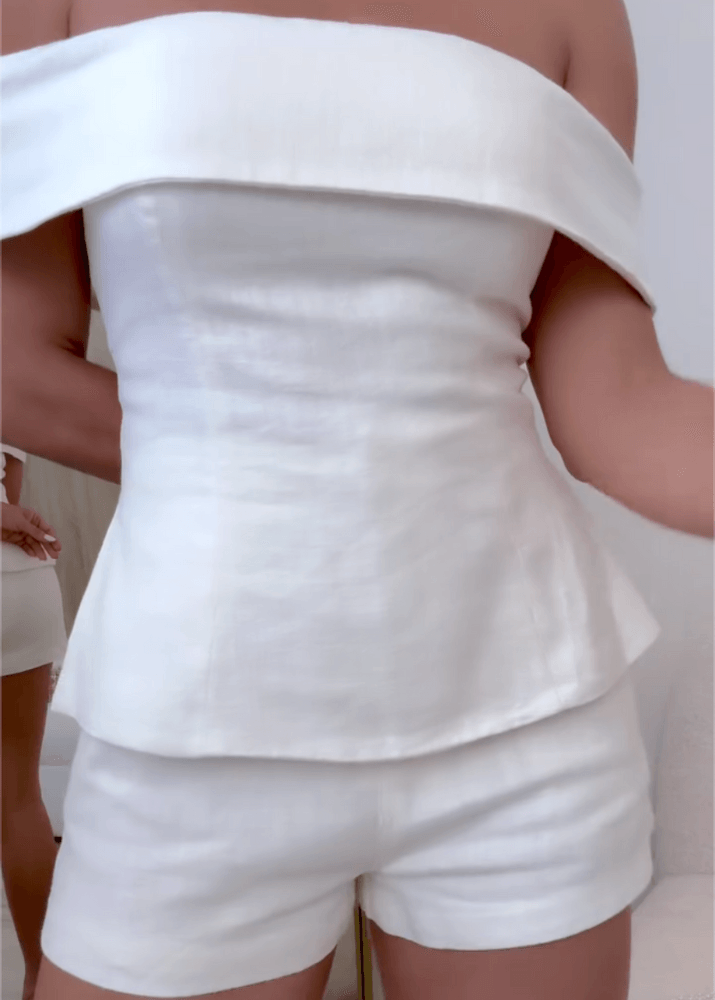 Blessy White Cotton and Linen Two-piece Suit