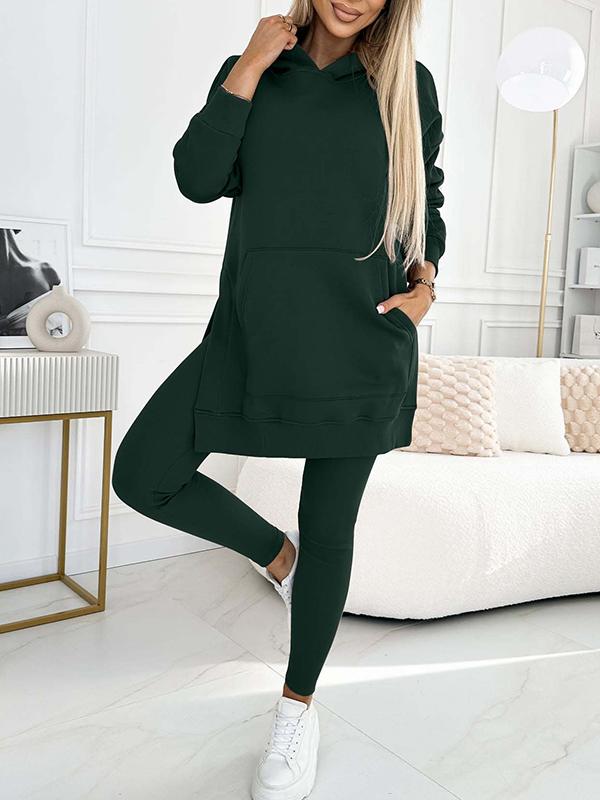Francine Solid Colour Hoodie and Lined Leggings Set