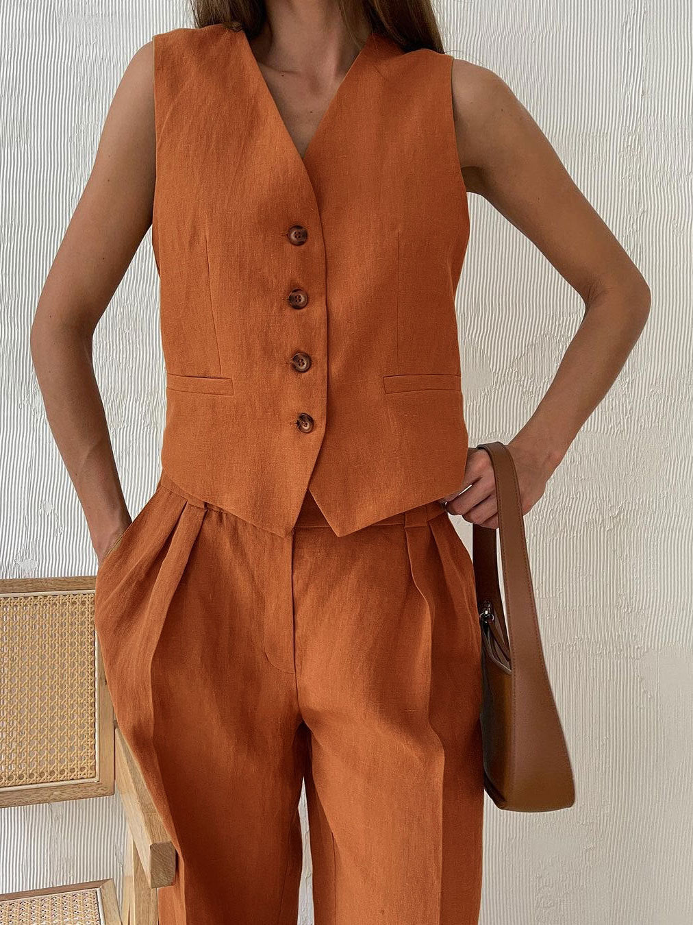 Sarah V-neck Pleated Wide-leg Pants Suit