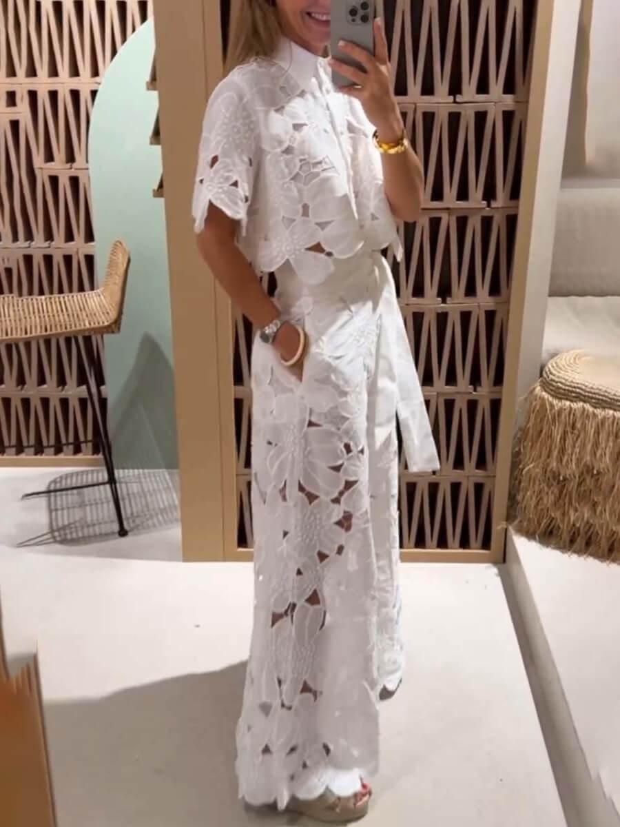 Natasha Floral Embroidery Hollow Suit