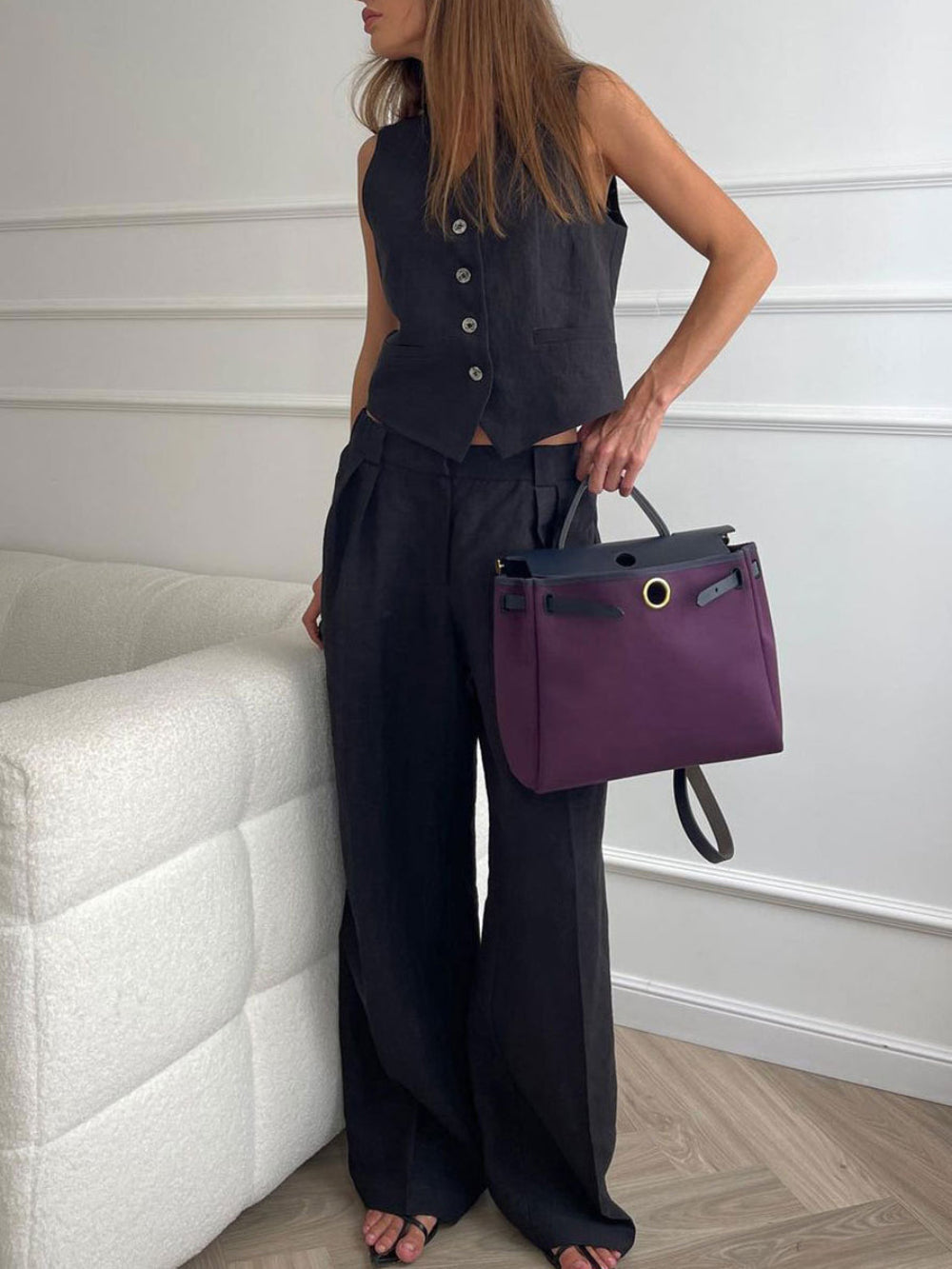Sarah V-neck Pleated Wide-leg Pants Suit