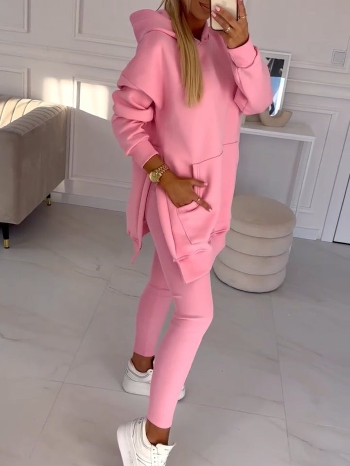 Francine Solid Colour Hoodie and Lined Leggings Set