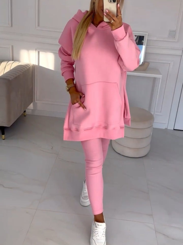 Francine Solid Colour Hoodie and Lined Leggings Set