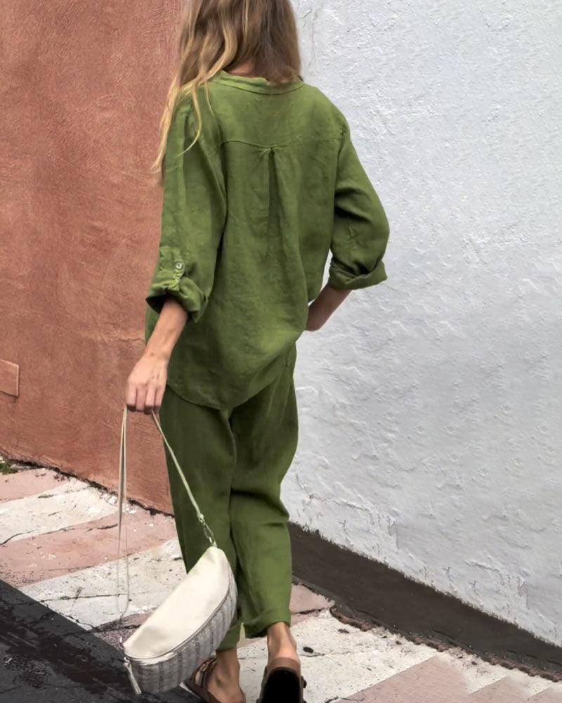 Ivana V-Neck Shirt & Pants Set