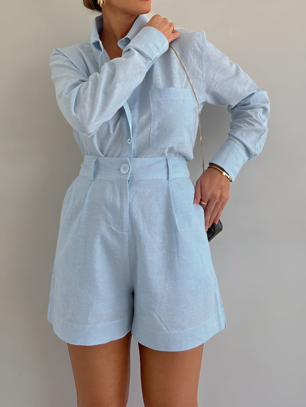 Sloane Cotton and Linen Long Sleeve Shorts Set
