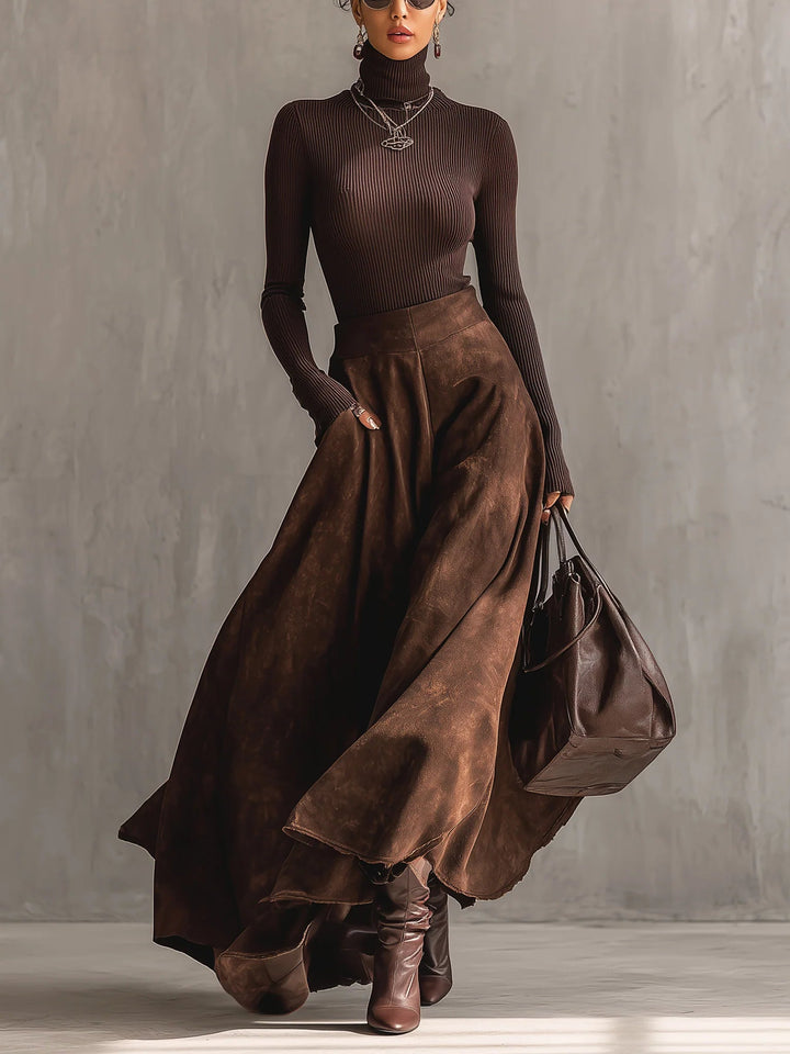 Brooklyn Distressed Suede Midi Skirt Set
