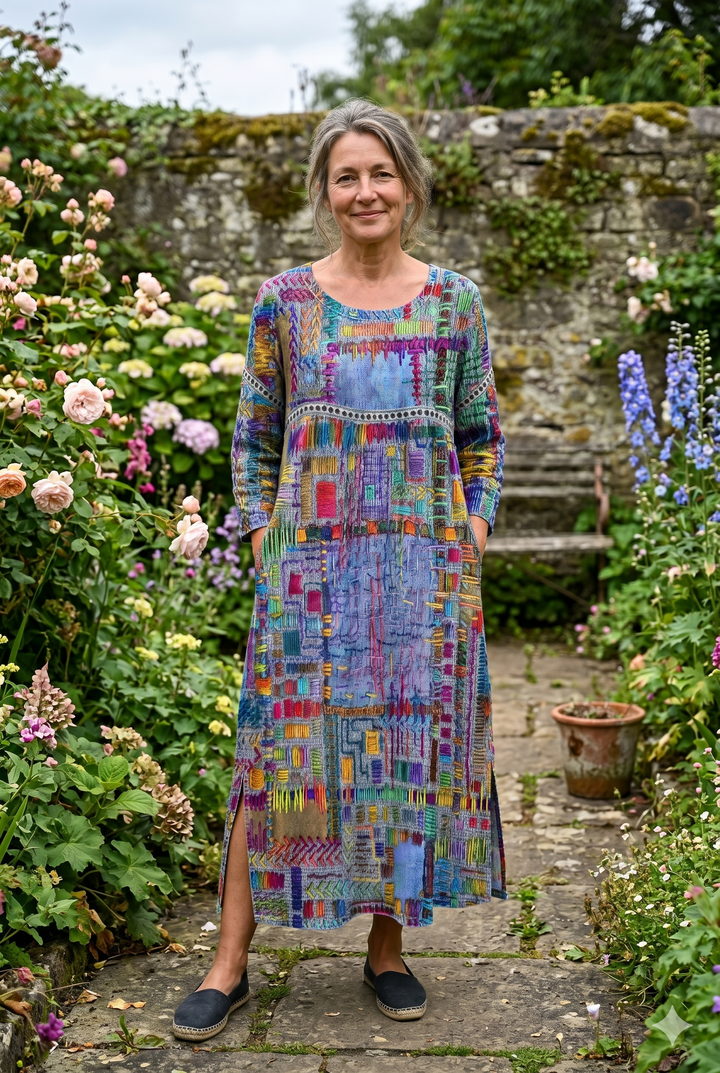 Manuela | Printed Dress with Ethnic Patchwork