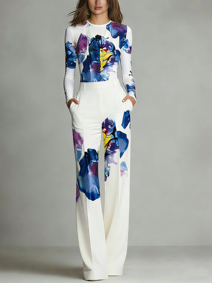 Sienna Colour-Blocked Crew Neck Top and Trousers Set