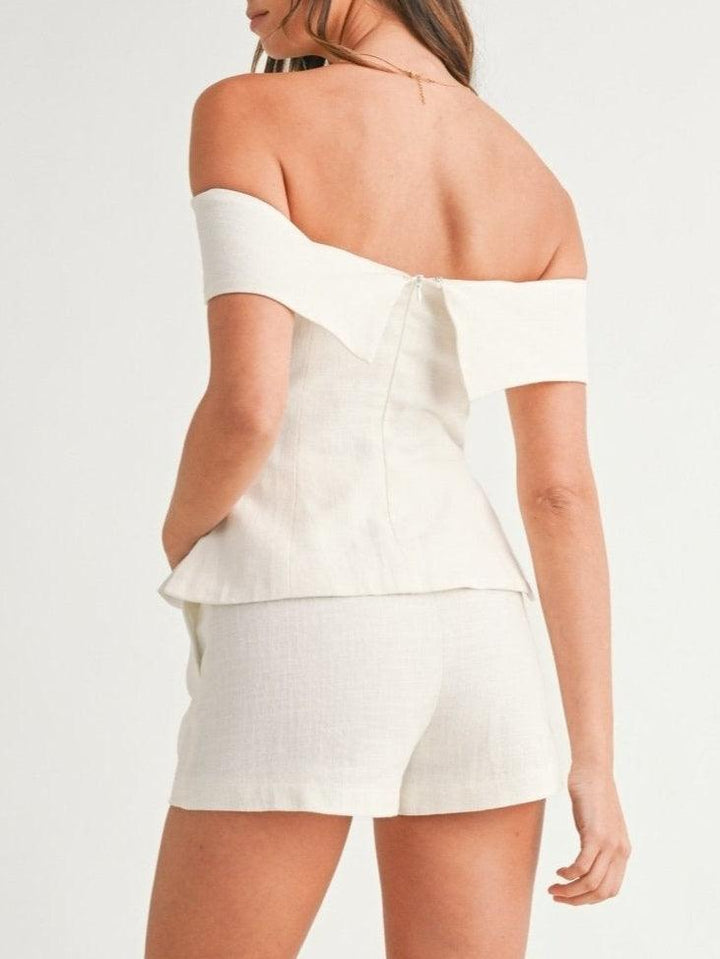 Blessy White Cotton and Linen Two-piece Suit