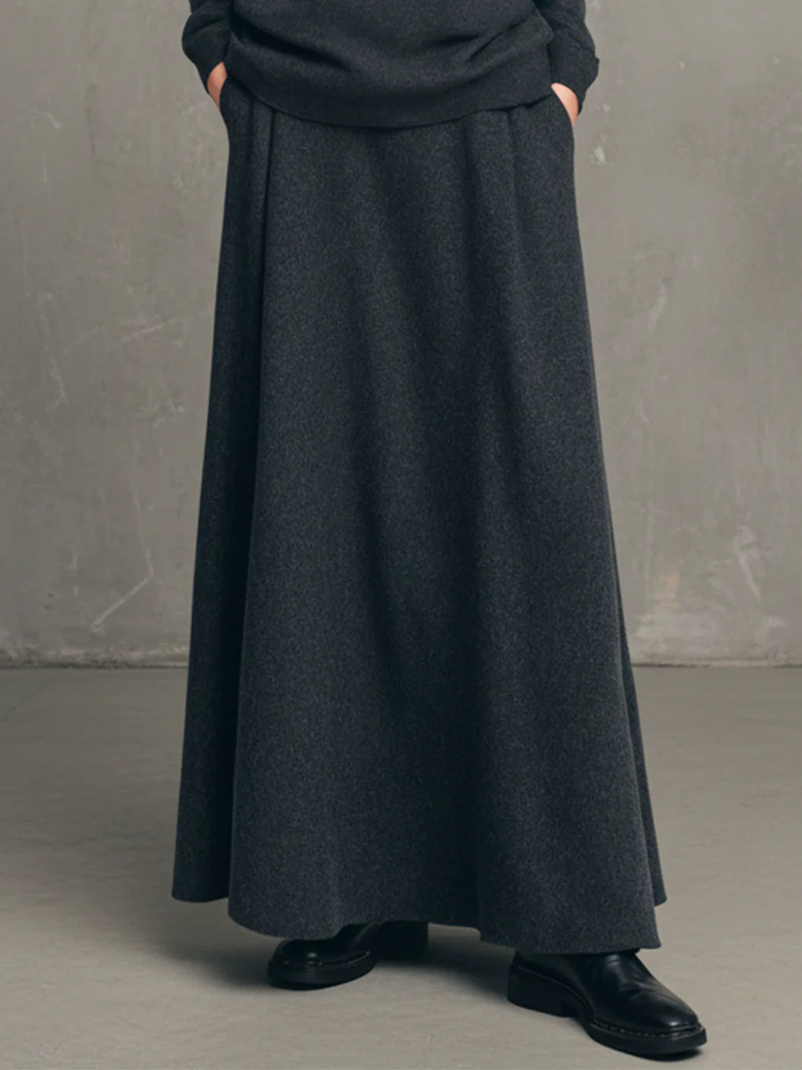 Isla Charcoal Gray High-neck Top and Flared Skirt Set