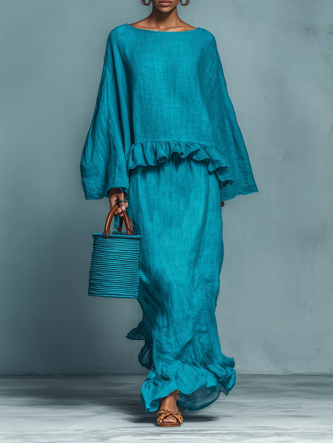 Julia Ruffled Blouse and Straight Skirt Suit