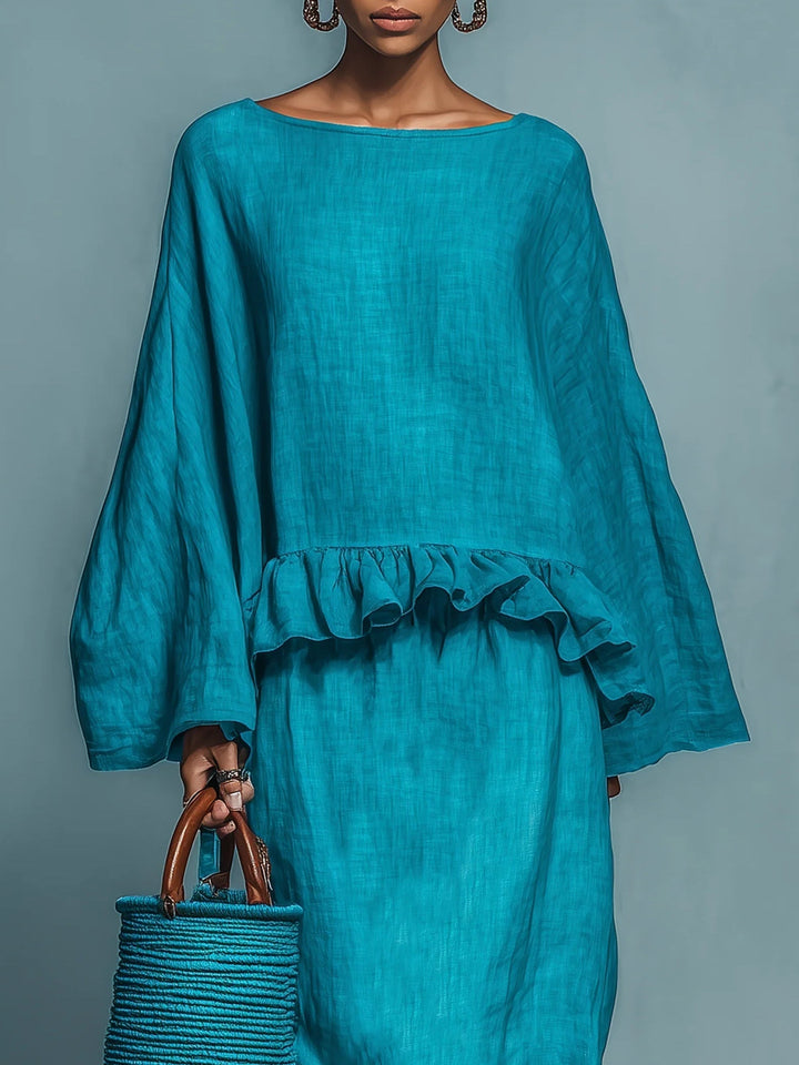Julia Ruffled Blouse and Straight Skirt Suit