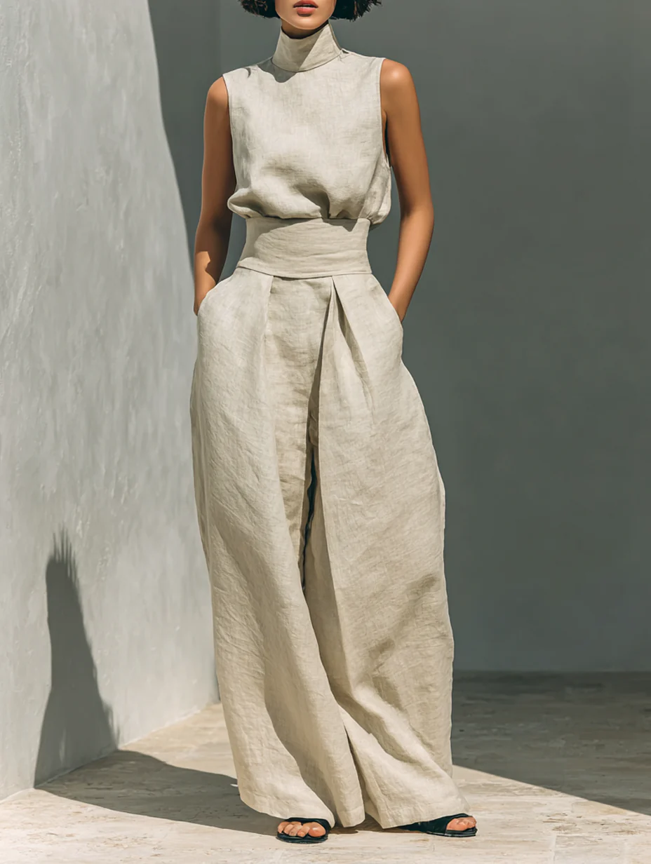 Dorothy • Set consisting of a sleeveless beige top and wide-leg pants