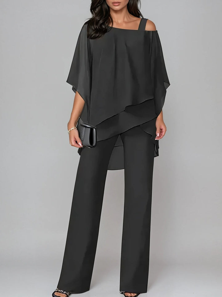 Nami Off-the-Shoulder Chiffon Suit
