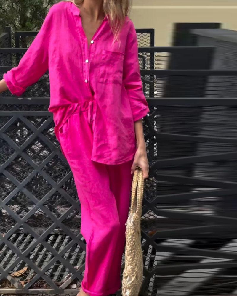 Ivana V-Neck Shirt & Pants Set