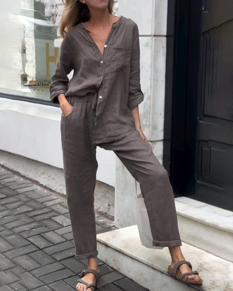 Ivana V-Neck Shirt & Pants Set