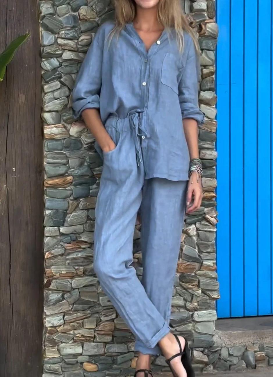 Ivana V-Neck Shirt & Pants Set
