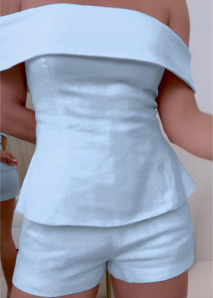 Blessy White Cotton and Linen Two-piece Suit