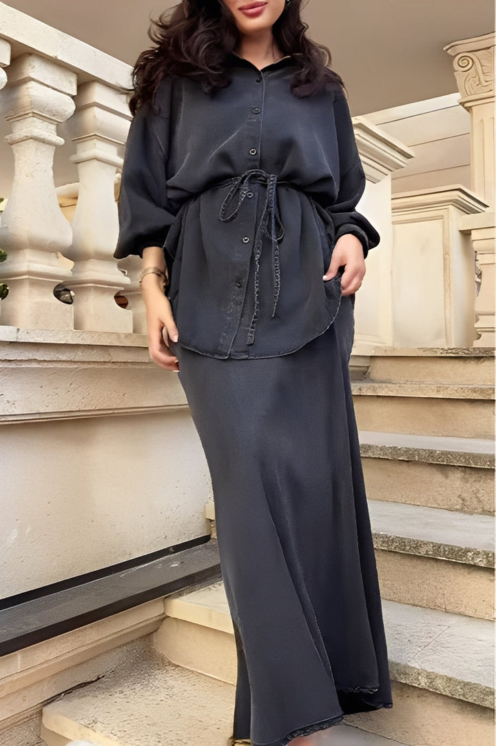 Lyca Tie-Drawstring Shirt and Skirt Set